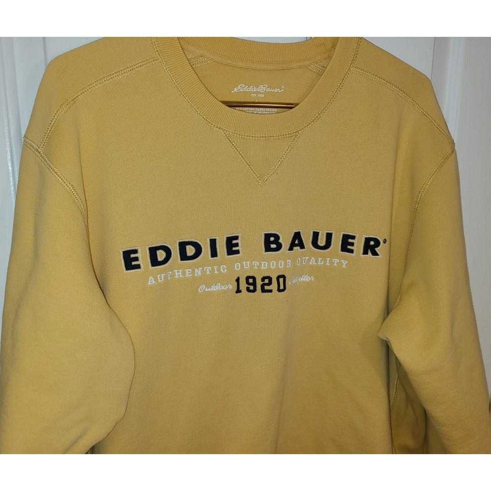 Vtg Eddie Bauer Mens Crewneck Sweatshirt Large‎ Mustard Yellow Y2K READ